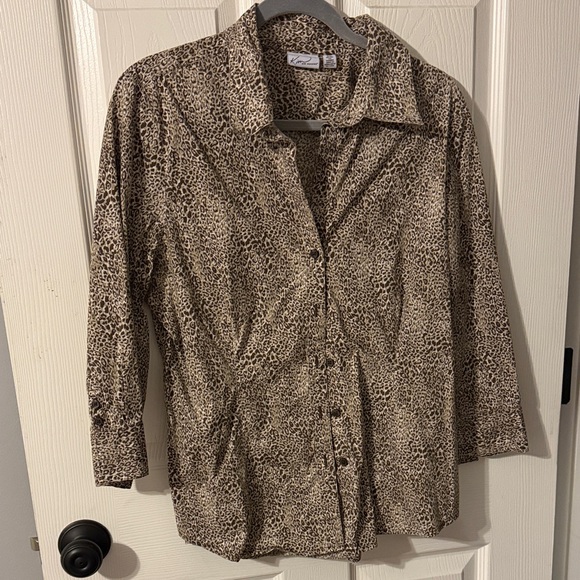 Kim Rogers Tan and Brown Animal Print Top - Picture 1 of 5